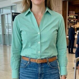 Brooks Brothers V Neck 346 Green White Gingham Check Blouse Womens Size 14